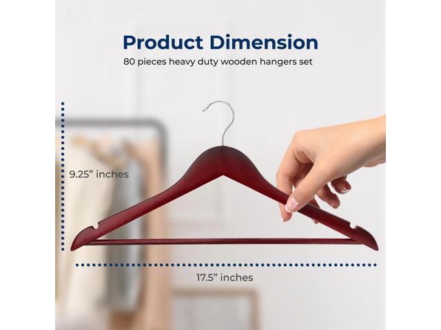 SereneLife Wooden Hangers, Non-Slip Heavy Duty Suit Hanger Set, Chrome 360° Swivel Hook, Notches Design, 80 Pack, Cherry