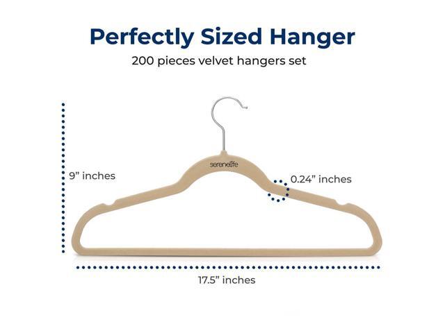 SereneLife Velvet Hangers, Non-Slip Heavy Duty Coat Hanger Set, 360° Swivel Hook, Space-Saving, 200 Pack, Ivory