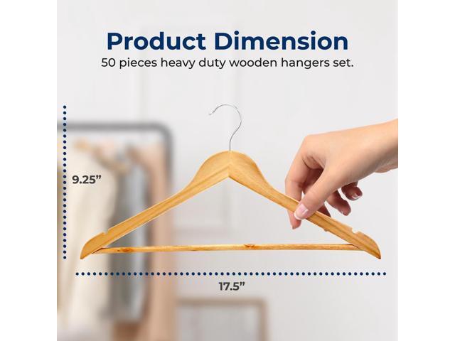 SereneLife Wooden Hangers, Non-Slip Heavy Duty Suit Hanger Set, Chrome 360° Swivel Hook, Notches Design, 50 Pack, Natural