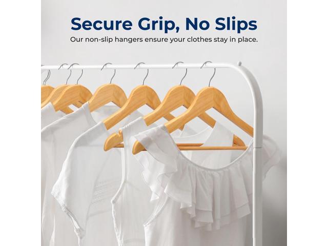 SereneLife Wooden Hangers, Non-Slip Heavy Duty Suit Hanger Set, Chrome 360° Swivel Hook, Notches Design, 50 Pack, Natural