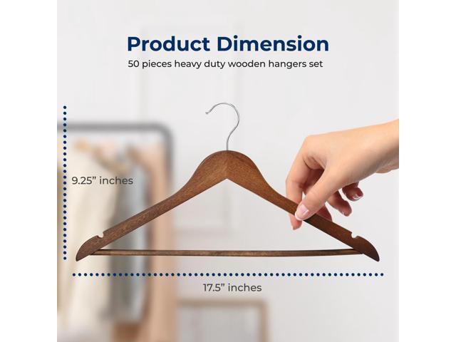 SereneLife Wooden Hangers, Non-Slip Heavy Duty Suit Hanger Set, Chrome 360° Swivel Hook, Notches Design, 50 Pack, Vintage