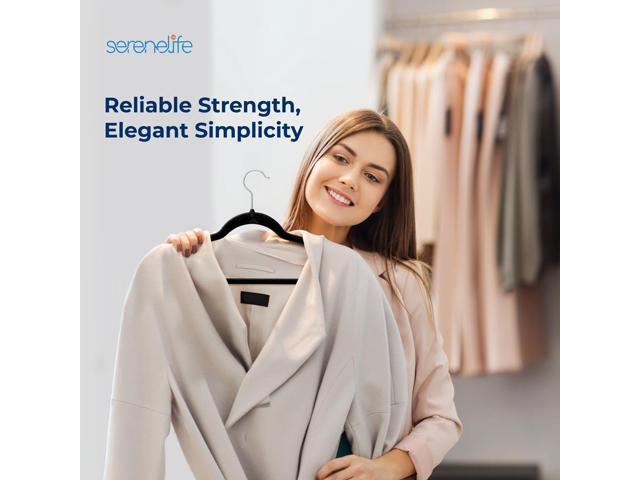 SereneLife Velvet Hangers, Non-Slip Heavy Duty Coat Hanger Set, 360° Swivel Hook, Space-Saving, 200 Pack, Black