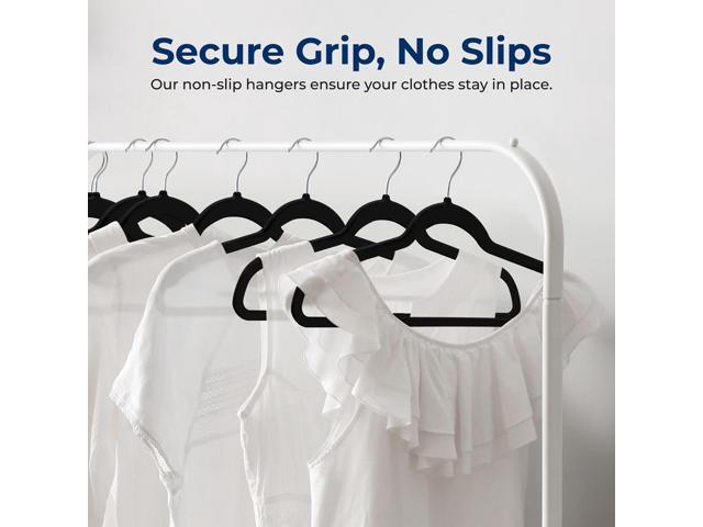 SereneLife Velvet Hangers, Non-Slip Heavy Duty Coat Hanger Set, 360° Swivel Hook, Space-Saving, 200 Pack, Black