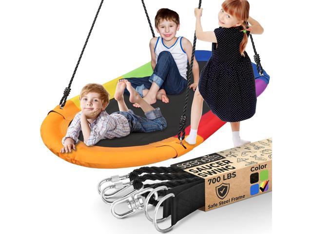 SereneLife Heavy-Duty Oval Swing - Sturdy and Durable Swing for Indoor and Outdoor Use (Rainbow)
