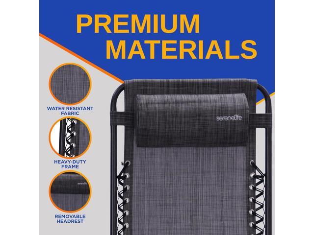 SereneLife Outdoor Adjustable Zero Gravity Lounge Chair Set with Side Table - Gray - 2-Pack, Padded Headrest, Cup Holders