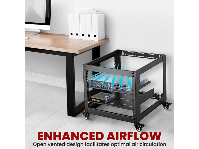 Pyle 10U Network Cabinet - Enclosed Wall Mount Rack with Mounted Fan, Lockable Door & Hardware - Black