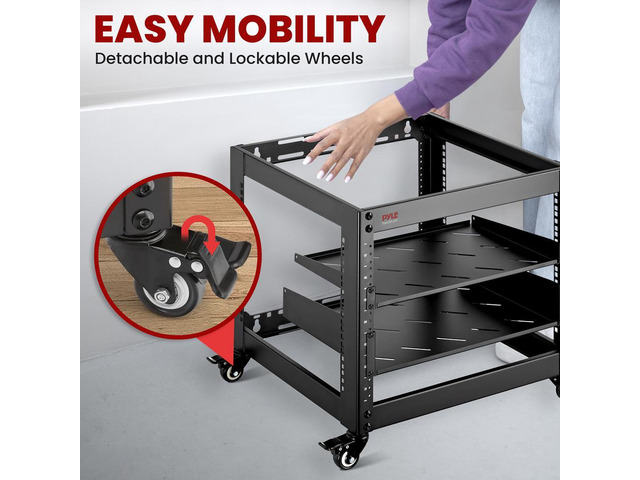 Pyle 10U Network Cabinet - Enclosed Wall Mount Rack with Mounted Fan, Lockable Door & Hardware - Black