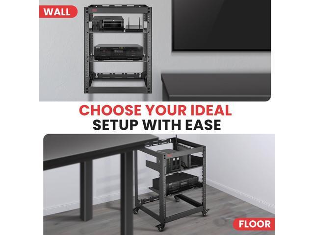 Pyle 15U Network Cabinet - Open Frame Rack, Wall Mountable Heavy Duty Design for Servers & AV Gear - Black