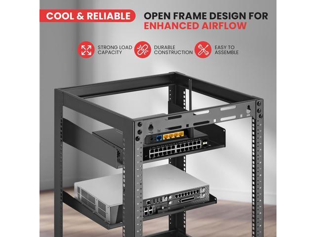 Pyle 15U Network Cabinet - Open Frame Rack, Wall Mountable Heavy Duty Design for Servers & AV Gear - Black
