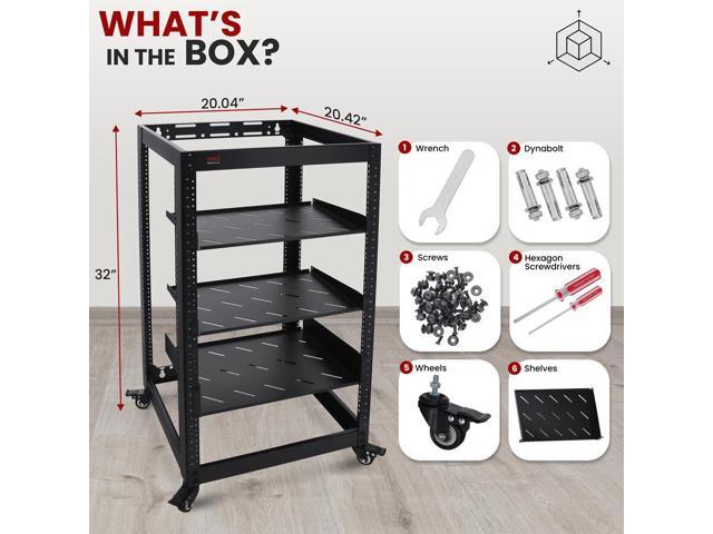 Pyle 20U Network Cabinet - Open Frame Rack, Wall Mountable Heavy Duty Design for Servers & AV Gear - Black