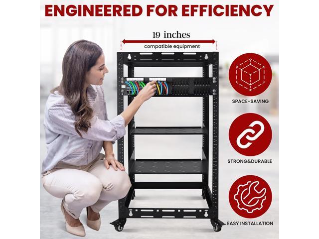 Pyle 20U Network Cabinet - Open Frame Rack, Wall Mountable Heavy Duty Design for Servers & AV Gear - Black