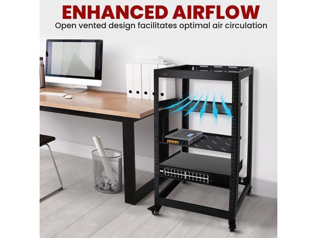 Pyle 20U Network Cabinet - Open Frame Rack, Wall Mountable Heavy Duty Design for Servers & AV Gear - Black