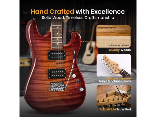 Pyle 6-String Electric Guitar Kit with 10W Amplifier, Gig Bag & Accessories - Red Glossy Finish - PEGKT99RD
