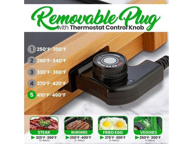 NutriChef 2-in-1 Smokeless Detachable Electric Bamboo Grill with Non-Stick Surface & Adjustable Temperature - NCEGB50