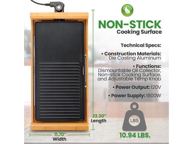 NutriChef 2-in-1 Smokeless Detachable Electric Bamboo Grill with Non-Stick Surface & Adjustable Temperature - NCEGB50