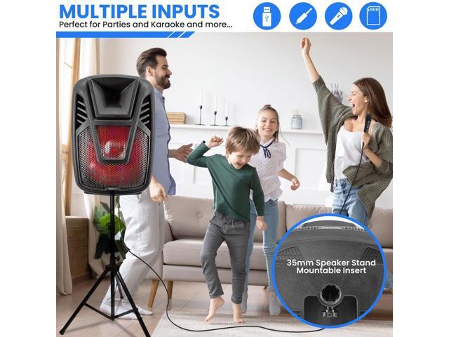 Pyle 15' Portable Wireless BT PA Speaker System with USB/SD Card Reader, FM Radio, Mic Inputs, LED Light, Wheels & Remote Control - PPHP1515AB