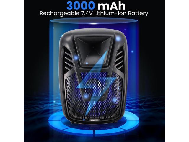 Pyle 15' Portable Wireless BT PA Speaker System with USB/SD Card Reader, FM Radio, Mic Inputs, LED Light, Wheels & Remote Control - PPHP1515AB