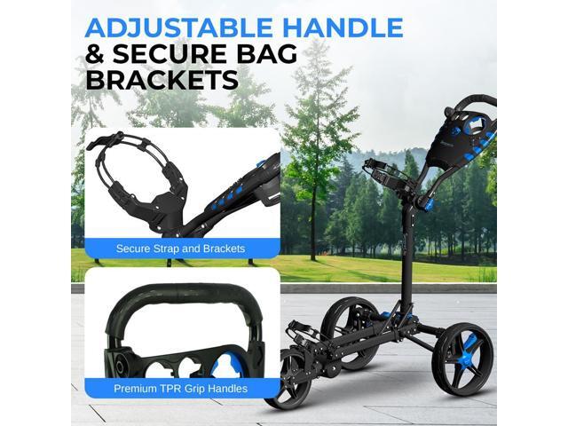SereneLife Golf Flat Fold 3-Wheel Push Cart with Deluxe Scorecard Holder, Umbrella Storage & Elastic Strap - SLGCFLW