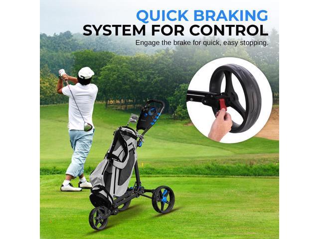 SereneLife Golf Flat Fold 3-Wheel Push Cart with Deluxe Scorecard Holder, Umbrella Storage & Elastic Strap - SLGCFLW