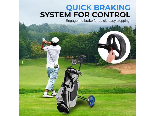 SereneLife Foldable 2-Wheel Golf Push Cart with Aluminum Frame, Adjustable Handle & Elastic Strap - SLGZX3