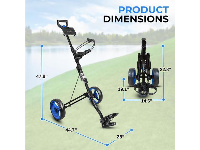 SereneLife Foldable 2-Wheel Golf Push Cart with Aluminum Frame, Adjustable Handle & Elastic Strap - SLGZX3