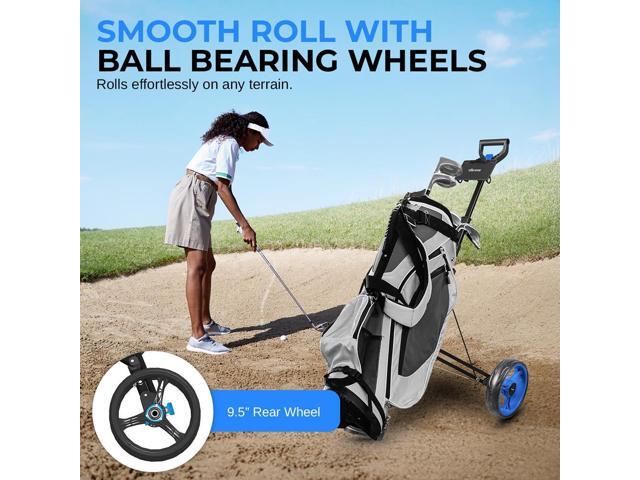 SereneLife Foldable 2-Wheel Golf Push Cart with Aluminum Frame, Adjustable Handle & Elastic Strap - SLGZX3