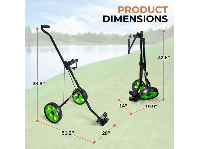 Jovial Foldable 2-Wheel Golf Pull Cart with Adjustable Handle, Foot Brake & Elastic Strap - JOVGF2W