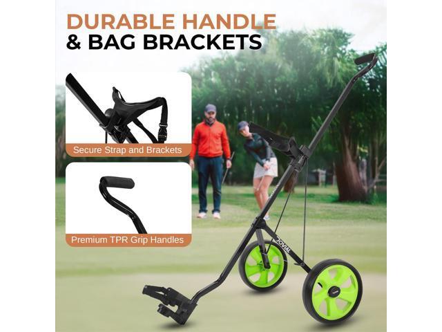 Jovial Foldable 2-Wheel Golf Pull Cart with Adjustable Handle, Foot Brake & Elastic Strap - JOVGF2W