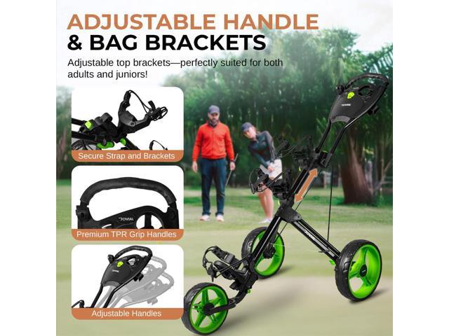 Jovial Foldable 3-Wheel Junior Pull Cart with Scorecard Holder, Adjustable Handle & Elastic Strap - JOVGFP9
