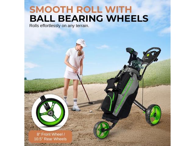 Jovial Foldable 3-Wheel Junior Pull Cart with Scorecard Holder, Adjustable Handle & Elastic Strap - JOVGFP9