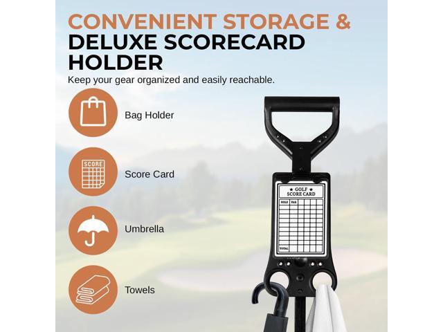 Jovial Foldable 3-Wheel Golf Push Cart - Deluxe Scorecard Holder, Adjustable Handle, and Patented Bag Holder - JOVGF26