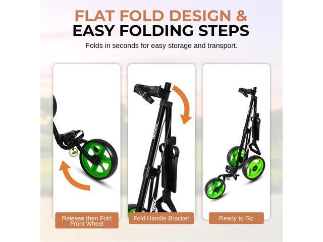 Jovial Foldable 3-Wheel Golf Push Cart - Deluxe Scorecard Holder, Adjustable Handle, and Patented Bag Holder - JOVGF26