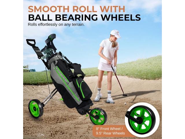 Jovial Foldable 3-Wheel Golf Push Cart - Deluxe Scorecard Holder, Adjustable Handle, and Patented Bag Holder - JOVGF26