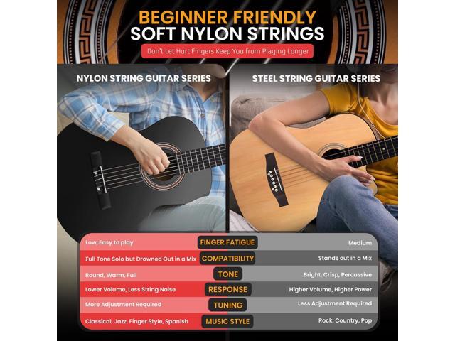 Pyle 36' Beginner Classical Nylon String Acoustic Guitar with Accessory Kit - PGACMS82BK - Black - 6pc
