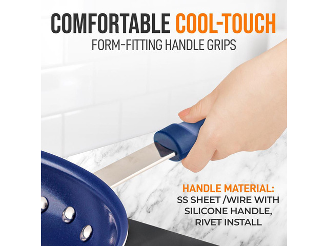 NutriChef 10' Non-Stick Fry Pan with Silicone Handle and Ceramic Coating - NCFRYP10 - Blue