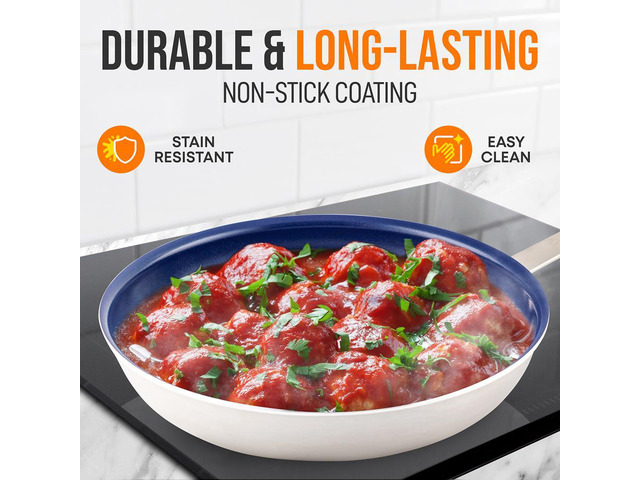 NutriChef 10' Non-Stick Fry Pan with Silicone Handle and Ceramic Coating - NCFRYP10 - Blue