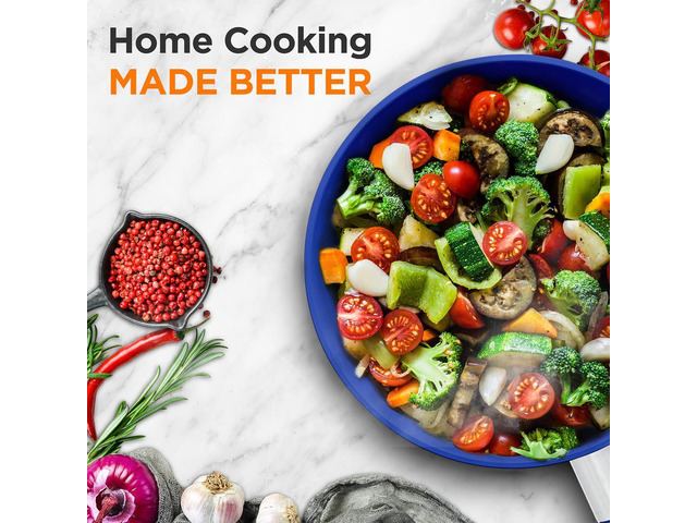 NutriChef 12' Non-Stick Fry Pan with Lid & Silicone Handle - NCFRLD12 - Ceramic Coating