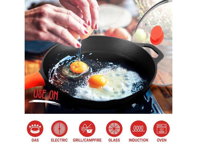 NutriChef 12' Pre-Seasoned Cast Iron Fry Pan with Glass Lid & Silicone Handle - NCCI12