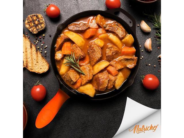 NutriChef 12' Pre-Seasoned Cast Iron Fry Pan with Glass Lid & Silicone Handle - NCCI12
