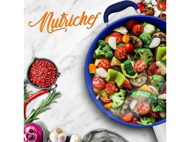NutriChef 14' Non-Stick Fry Pan with Lid & Silicone Handle - NCFRLD14 - Ceramic Coating