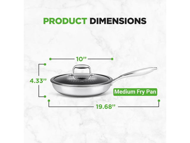 NutriChef 10' Stainless Steel Stir Fry Pan with Glass Lid - NC3PL10 - Triply Composite & DAKIN Etching Non-Stick Coating
