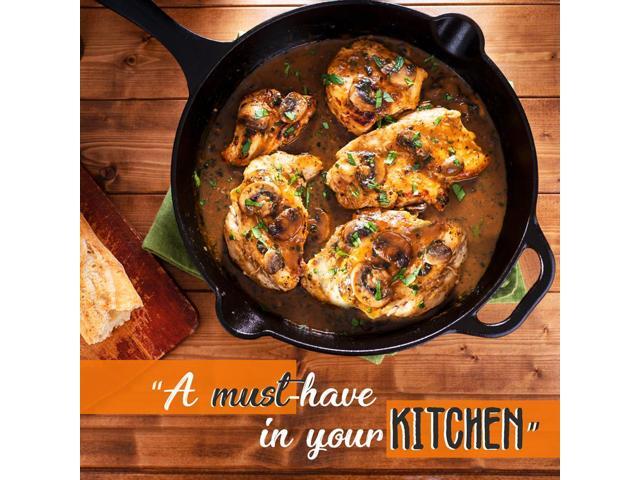 NutriChef Cast Iron Skillet Pan Set - Pre-Seasoned with Silicone Handles - NCCIPS3P49 - 8', 10', 12'