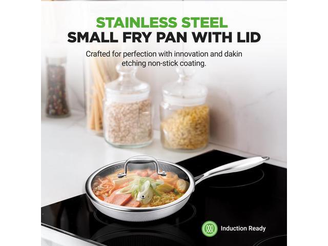 NutriChef 8' Stir Fry Pan with Glass Lid - Triply Stainless Steel Construction & Non-Stick Coating - NC3PL8