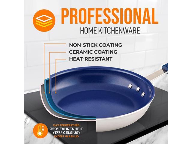 NutriChef 10' Non-Stick Fry Pan with Lid & Silicone Handle - NCFRLD10 - Ceramic Coating