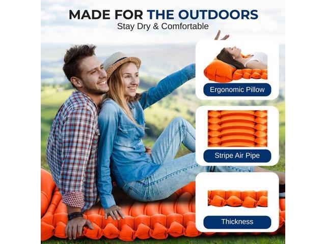 SereneLife Ultralight Sleeping Pad with Carrying Bag, Compact and Lightweight Air Mattress for Backpacking and Hiking (Orange)