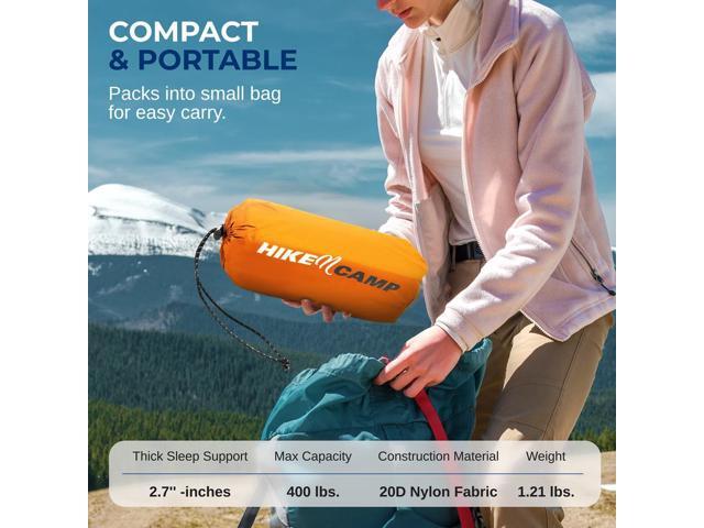 SereneLife Ultralight Sleeping Pad with Carrying Bag, Compact and Lightweight Air Mattress for Backpacking and Hiking (Orange)