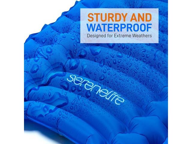 SereneLife Ultralight Sleeping Pad with Carrying Bag, Lightweight & Compact Air Mattress for Backpacking and Hiking (Blue)