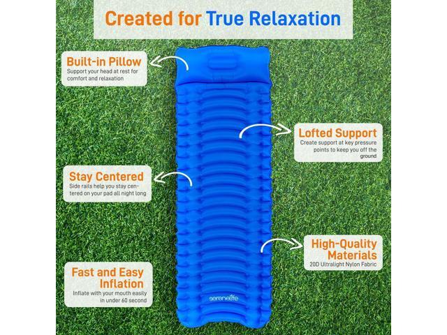 SereneLife Ultralight Sleeping Pad with Carrying Bag, Lightweight & Compact Air Mattress for Backpacking and Hiking (Blue)