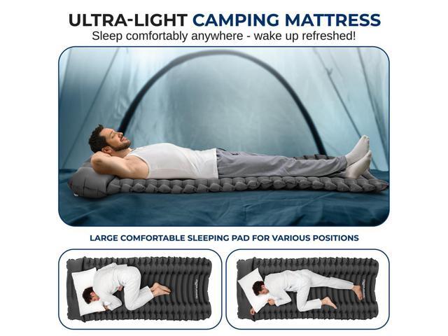 SereneLife Ultralight Sleeping Pad with Carrying Bag, Self-Inflating & Compact for Backpacking and Hiking (Gray)