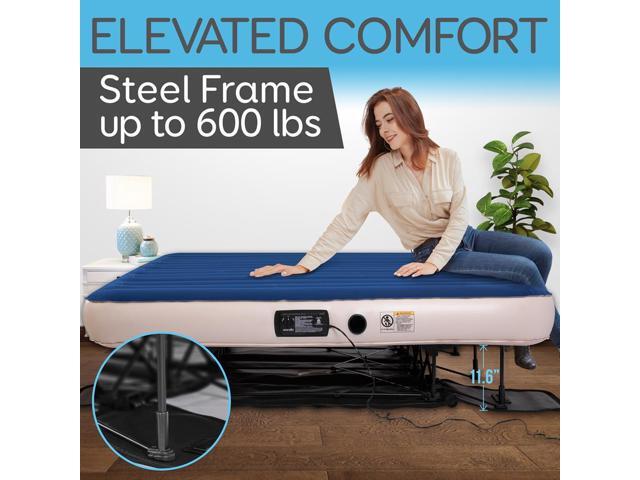 SereneLife Premium Raised King Airbed with Steel Frame, Built-In Power Inflating Pump, 600 lbs Capacity